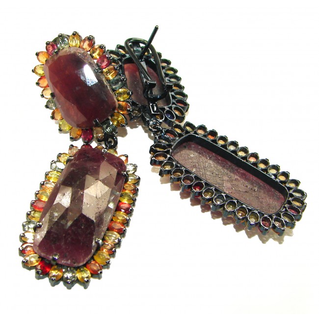 Bella Rosa authentic Ruby black rhodium over .925 Sterling Silver handcrafted Statement Large earrings