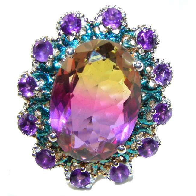 Born to Glow 11.5 carat Ametrine .925 Silver handcrafted Cocktail Ring s. 8