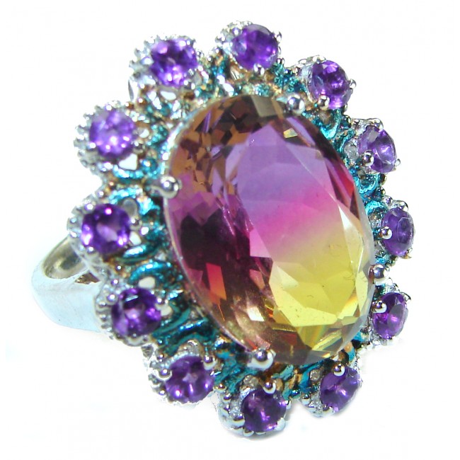 Born to Glow 11.5 carat Ametrine .925 Silver handcrafted Cocktail Ring s. 8