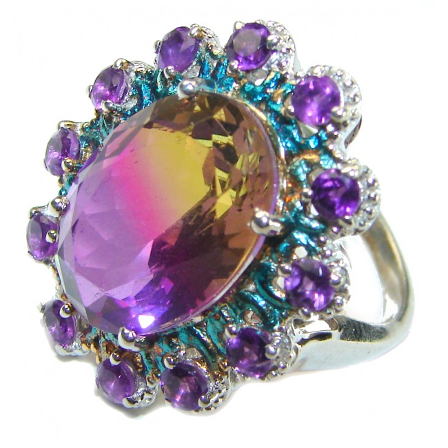 Born to Glow 11.5 carat Ametrine .925 Silver handcrafted Cocktail Ring s. 8