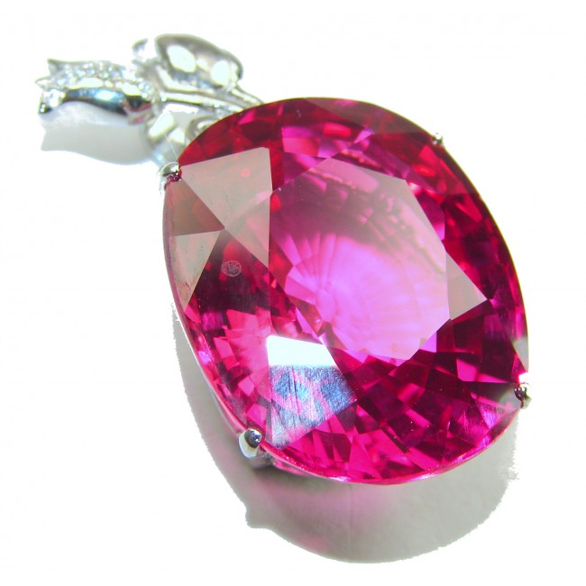 Oval cut cut 36.4 carat Fuchsia Pink Sapphire .925 Sterling Silver handcrafted pendant