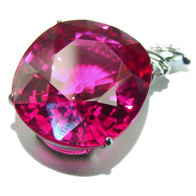 Oval cut cut 36.4 carat Fuchsia Pink Sapphire .925 Sterling Silver handcrafted pendant