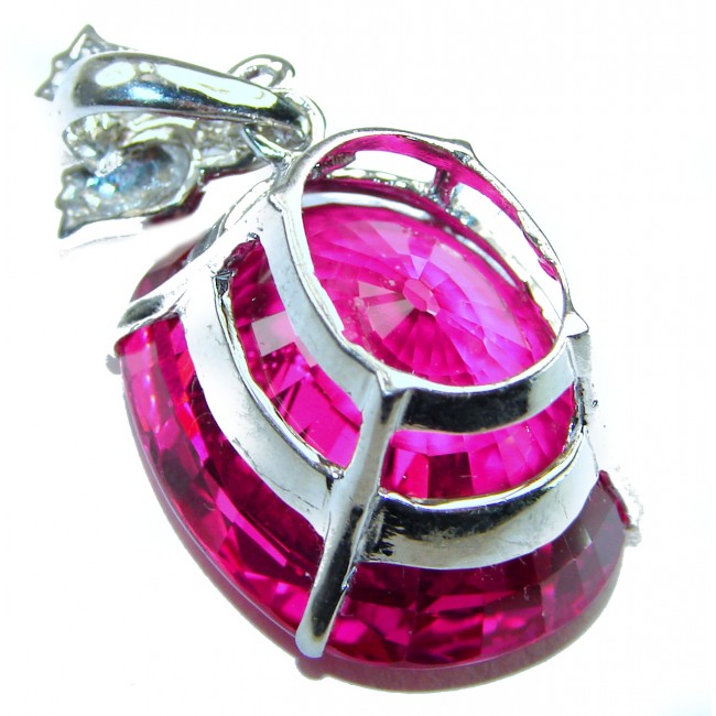 Oval cut cut 36.4 carat Fuchsia Pink Sapphire .925 Sterling Silver handcrafted pendant