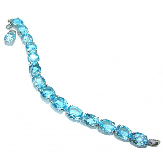 Ocean Inspired 125 carat genuine Swiss Blue Topaz .925 Sterling Silver handcrafted Bracelet