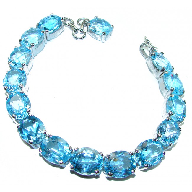 Ocean Inspired 125 carat genuine Swiss Blue Topaz .925 Sterling Silver handcrafted Bracelet