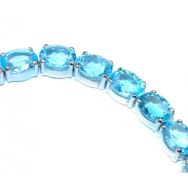 Ocean Inspired 125 carat genuine Swiss Blue Topaz .925 Sterling Silver handcrafted Bracelet