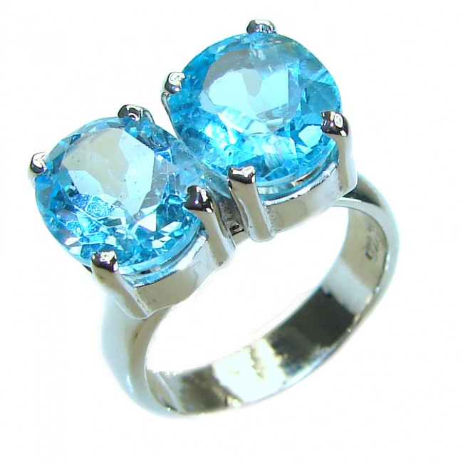 Seaside 10.2 carat Swiss Blue Topaz .925 Sterling Silver handcrafted Ring size 8