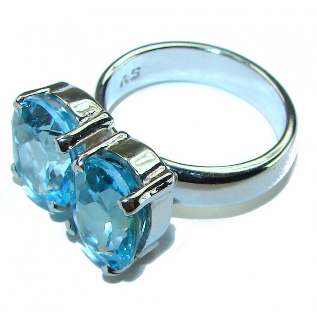 Seaside 10.2 carat Swiss Blue Topaz .925 Sterling Silver handcrafted Ring size 8