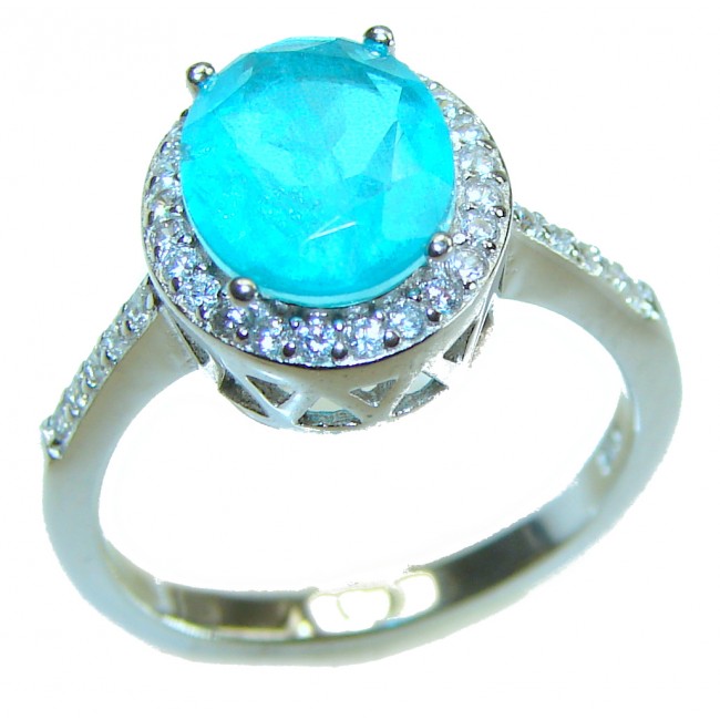 Mesmerizing 6.5 carat Paraiba Tourmaline .925 Sterling Silver handmade ring s. 7 1/4