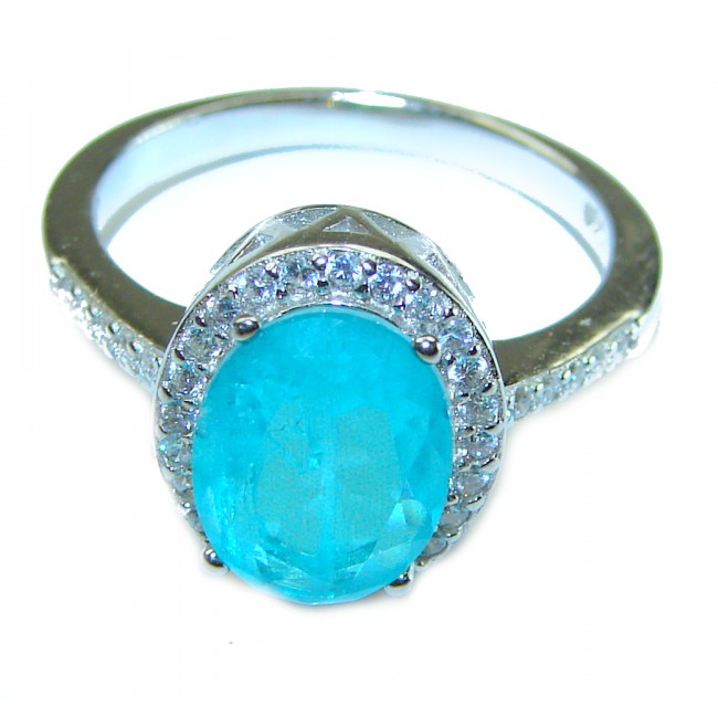 Mesmerizing 6.5 carat Paraiba Tourmaline .925 Sterling Silver handmade ring s. 7 1/4