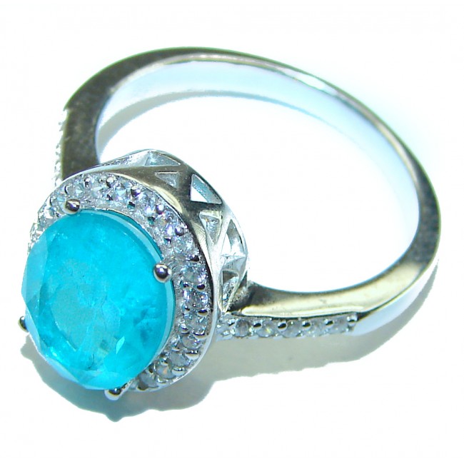 Mesmerizing 6.5 carat Paraiba Tourmaline .925 Sterling Silver handmade ring s. 7 1/4