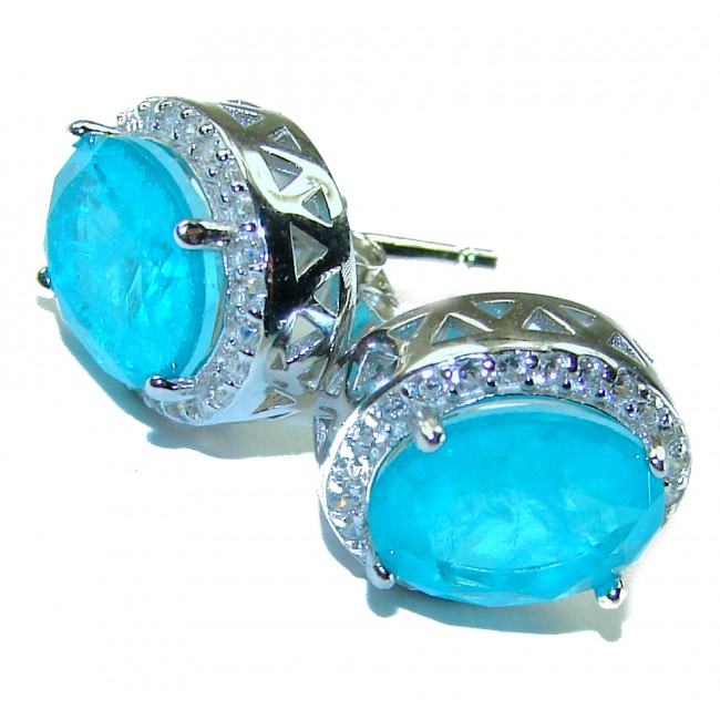 Incredible 6.8 carat Paraiba Tourmaline .925 Sterling Silver entirely handmade earrings