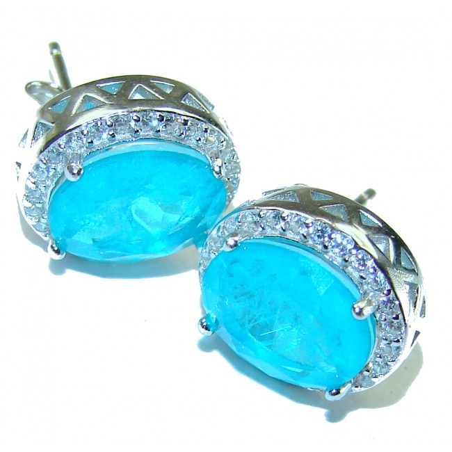 Incredible 6.8 carat Paraiba Tourmaline .925 Sterling Silver entirely handmade earrings