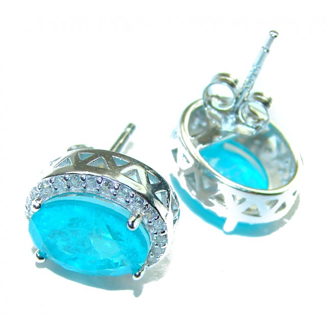 Incredible 6.8 carat Paraiba Tourmaline .925 Sterling Silver entirely handmade earrings