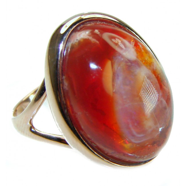 Bonfire Night best quality Mexican Opal 18K Gold over .925 Sterling Silver handmade ring 8