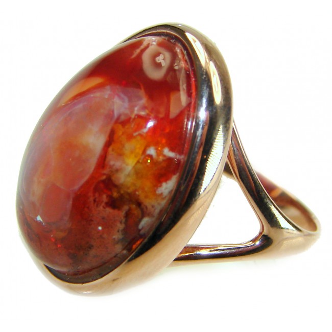 Bonfire Night best quality Mexican Opal 18K Gold over .925 Sterling Silver handmade ring 8