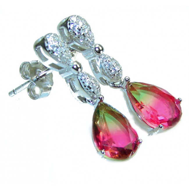 Pear shape 4.2 carat Tourmaline .925 Sterling Silver earrings