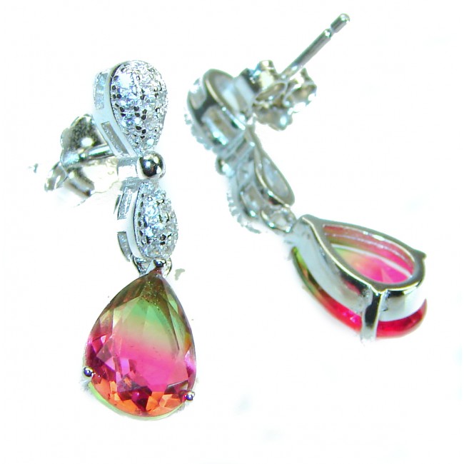 Pear shape 4.2 carat Tourmaline .925 Sterling Silver earrings