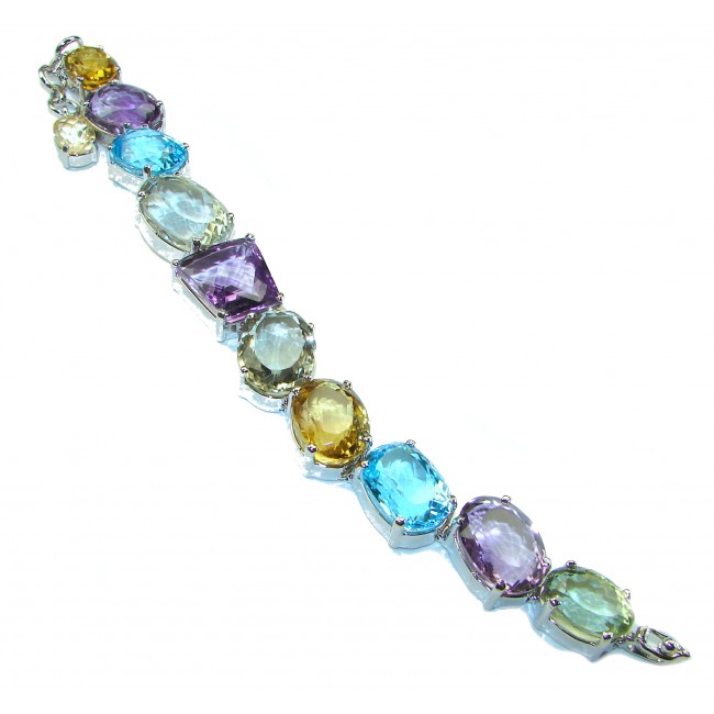 Festivity Swiss Blue Topaz .925 Sterling Silver handcrafted Statement Large Bracelet