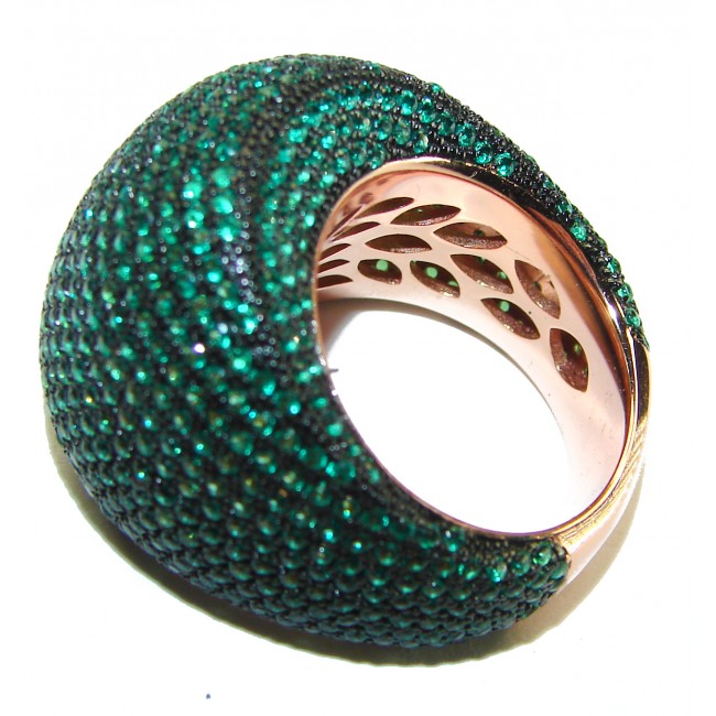 Spectacular Emerald 14K Rose Gold over .925 Sterling Silver handmade Ring size 6