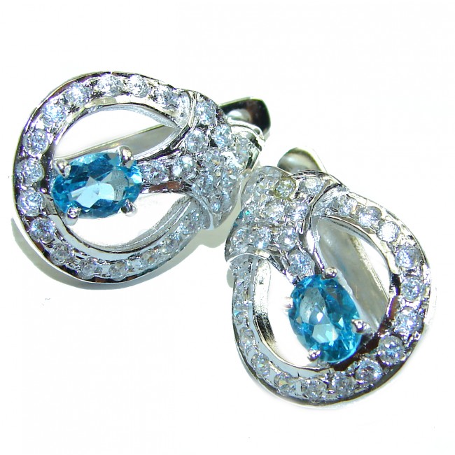 Purity Swiss Blue Topaz .925 Sterling Silver handmade Statement earrings