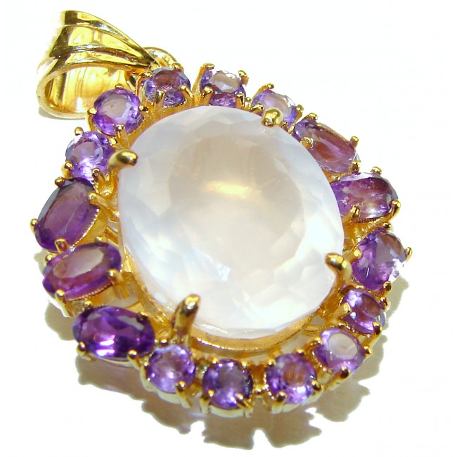 Authentic 14.2 carat Brazilian Rose Quartz 14k Gold over .925 Sterling Silver handmade Pendant