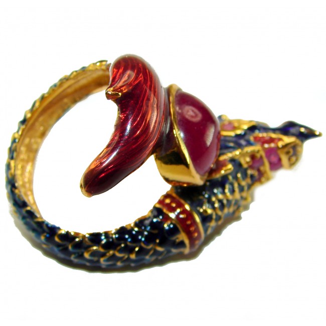 Dragon - symbolizes supernatural power- Enamel Ruby 18K Gold over .925 Sterling Silver Huge handcrafted Ring s. 8