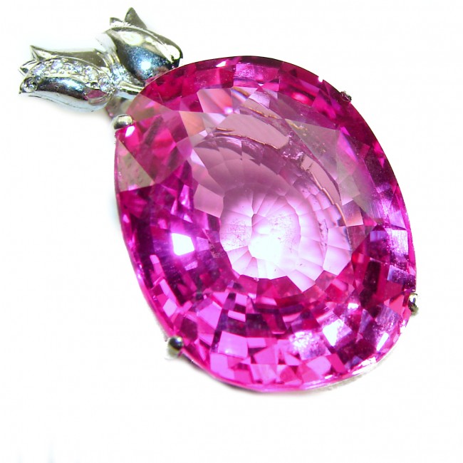 Oval cut cut 36.4 carat Pink Sapphire .925 Sterling Silver handcrafted pendant