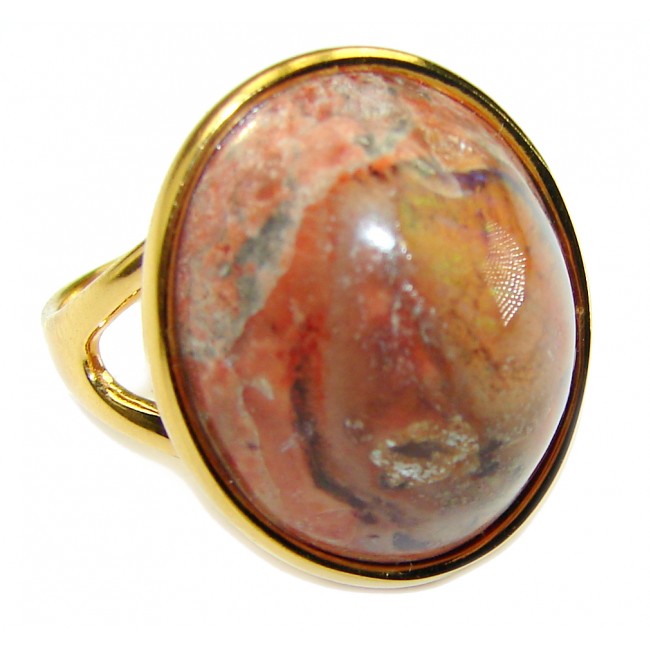 DOWNTOWN NIGHTS Genuine 25.9 carat Mexican Opal 18K Gold over .925 Sterling Silver handmade Ring size 8 1/4