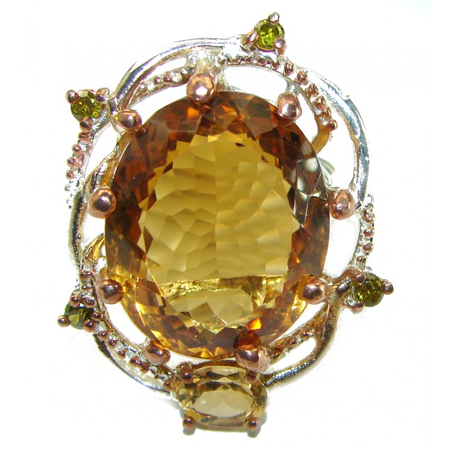 Golden Queen Huge Golden Topaz 14K Gold over .925 Sterling Silver handmade Statement Ring size 7