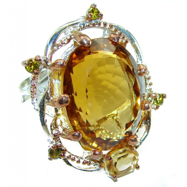 Golden Queen Huge Golden Topaz 14K Gold over .925 Sterling Silver handmade Statement Ring size 7