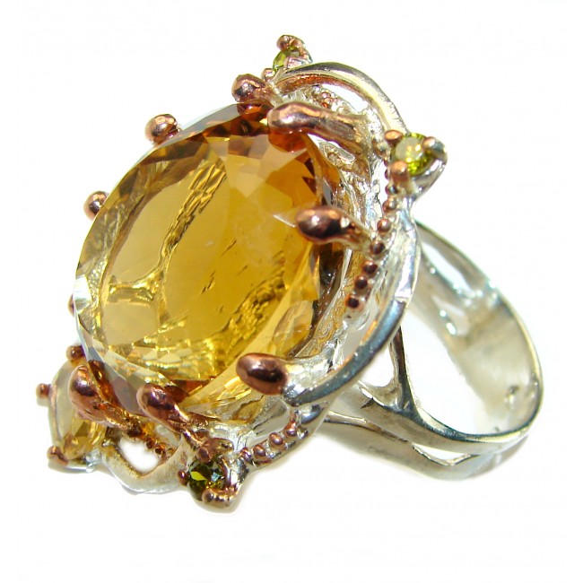 Golden Queen Huge Golden Topaz 14K Gold over .925 Sterling Silver handmade Statement Ring size 7