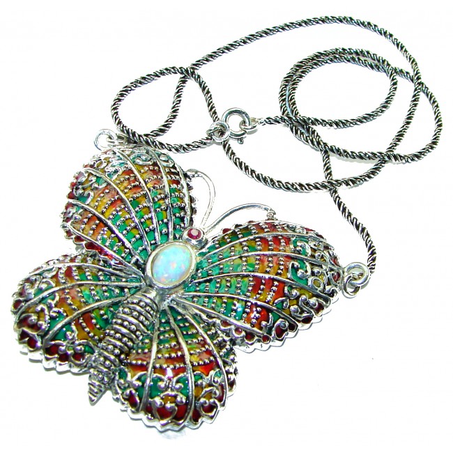 Outstanding Australian Opal Enamel .925 Sterling Silver handcrafted Statement necklace