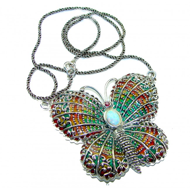 Outstanding Australian Opal Enamel .925 Sterling Silver handcrafted Statement necklace