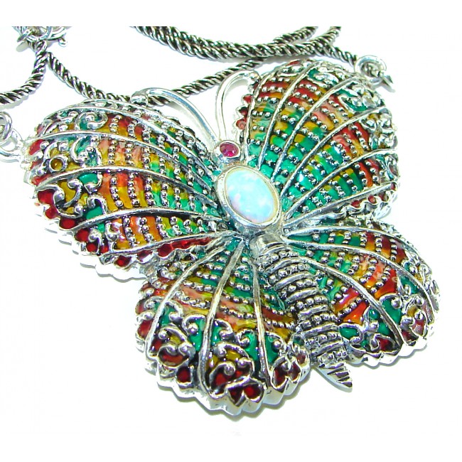 Outstanding Australian Opal Enamel .925 Sterling Silver handcrafted Statement necklace