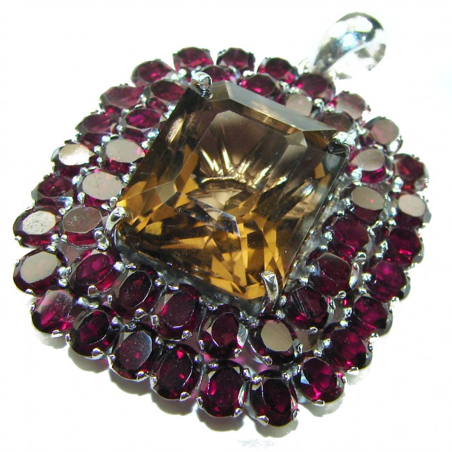 Luxurious 35.5 carat Fancy Smoky Topaz .925 Sterling Silver handmade Large Pendant