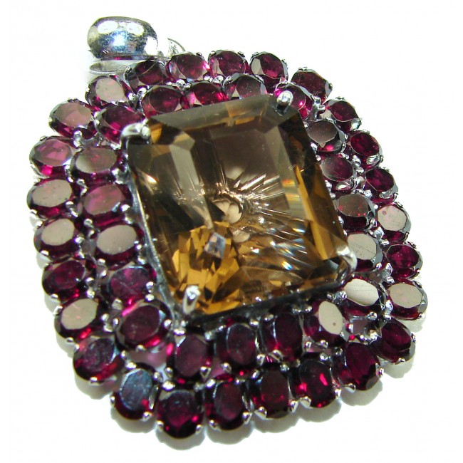 Luxurious 35.5 carat Fancy Smoky Topaz .925 Sterling Silver handmade Large Pendant