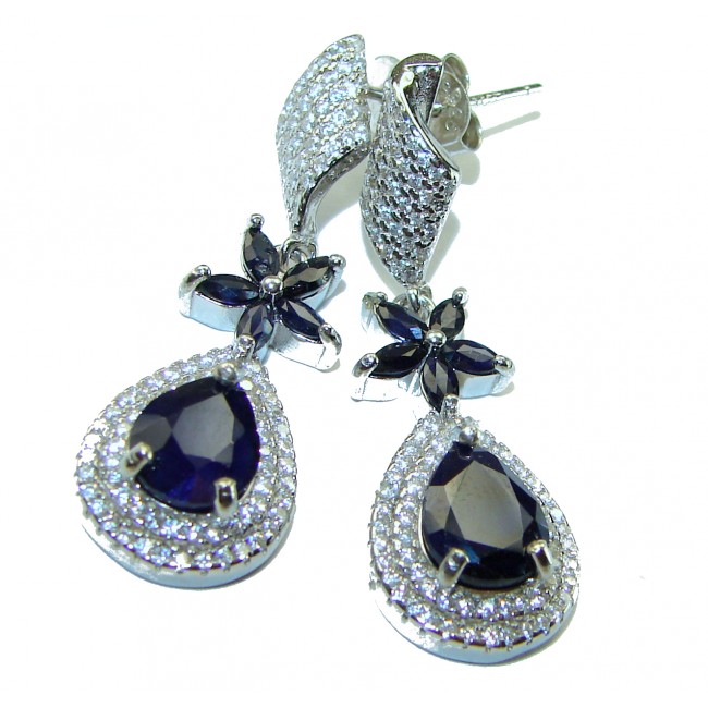 Classy Beauty authentic Sapphire .925 Sterling Silver Statement earrings