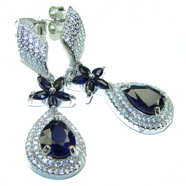 Classy Beauty authentic Sapphire .925 Sterling Silver Statement earrings