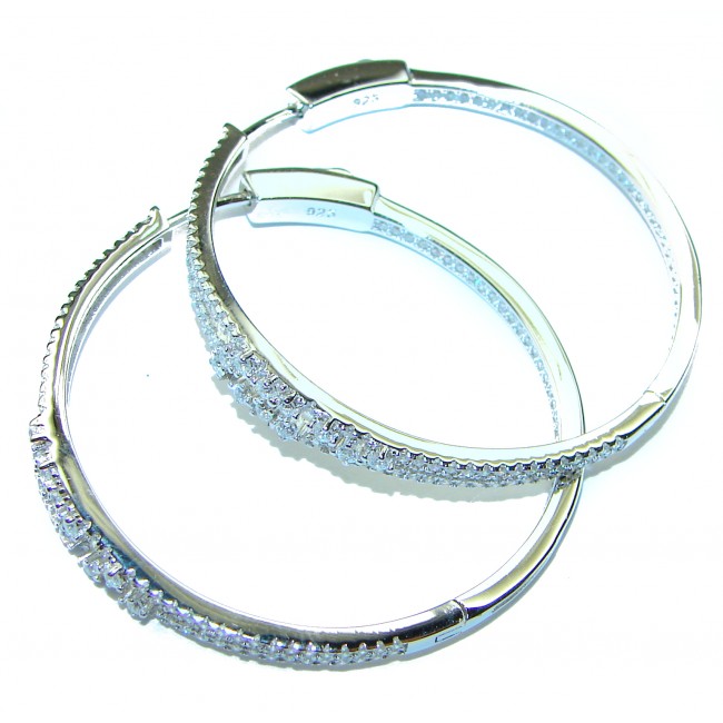 Huge 1.5 inches long White Topaz .925 Sterling Silver handmade Hoop Earrings