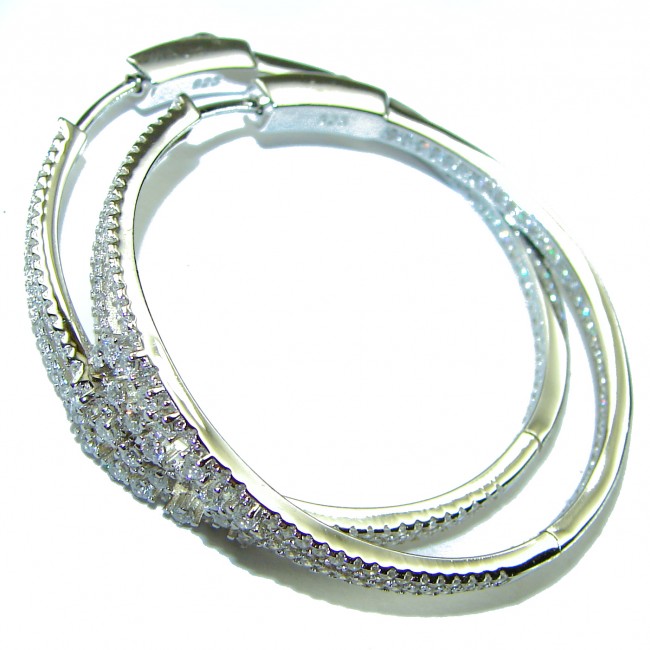 Huge 1.5 inches long White Topaz .925 Sterling Silver handmade Hoop Earrings