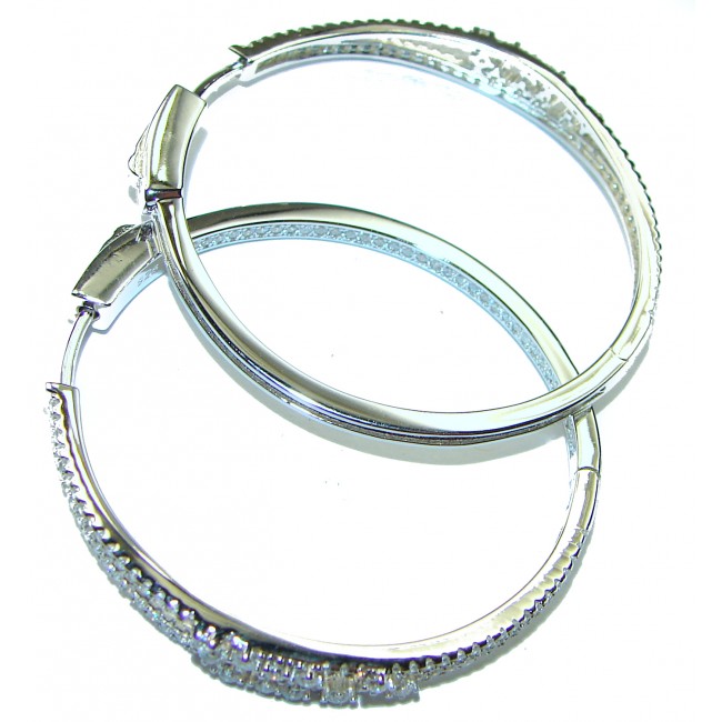 Huge 1.5 inches long White Topaz .925 Sterling Silver handmade Hoop Earrings