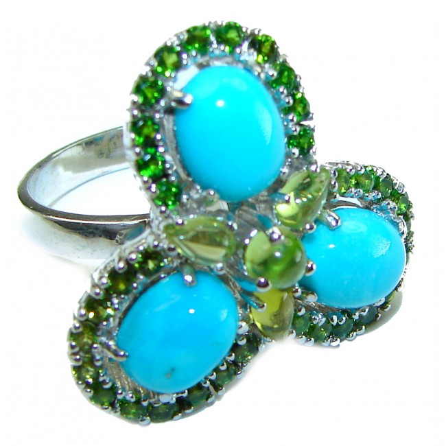 Alexandria Solid Blue Turquoise Chrome Diopside .925 Sterling Silver Ring size 7 3/4