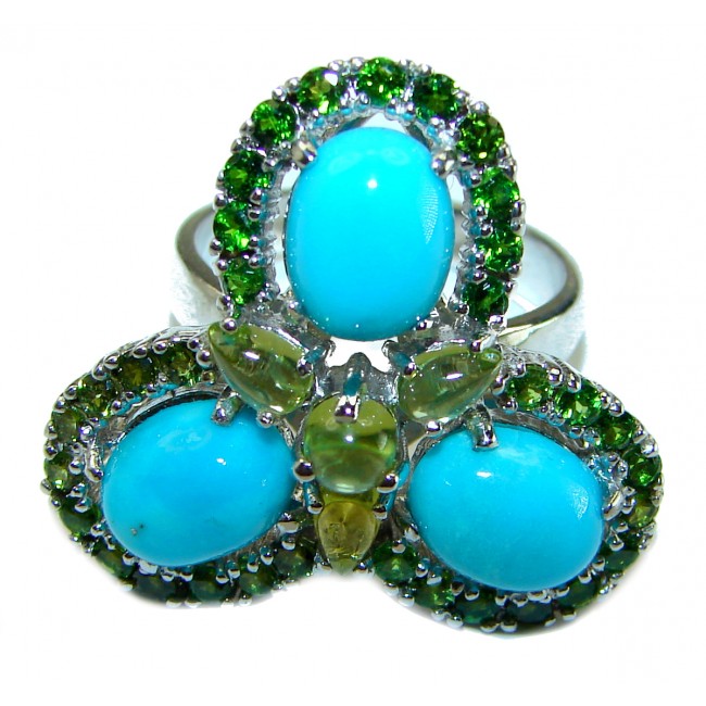 Alexandria Solid Blue Turquoise Chrome Diopside .925 Sterling Silver Ring size 7 3/4