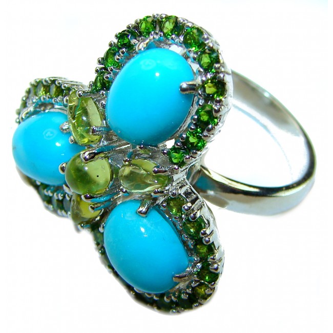 Alexandria Solid Blue Turquoise Chrome Diopside .925 Sterling Silver Ring size 7 3/4