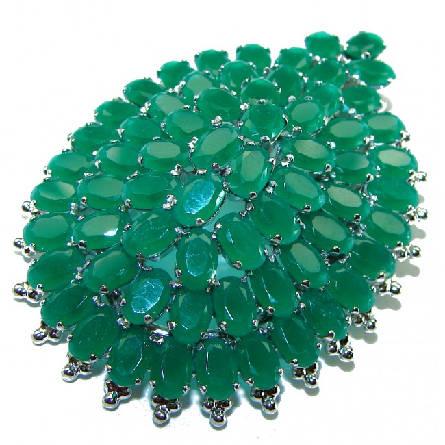 Deluxe 44.2 carat Emerald .925 Sterling Silver handmade LARGE Pendant Brooch