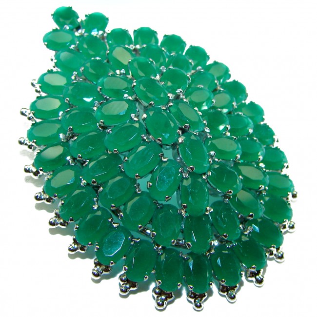 Deluxe 44.2 carat Emerald .925 Sterling Silver handmade LARGE Pendant Brooch