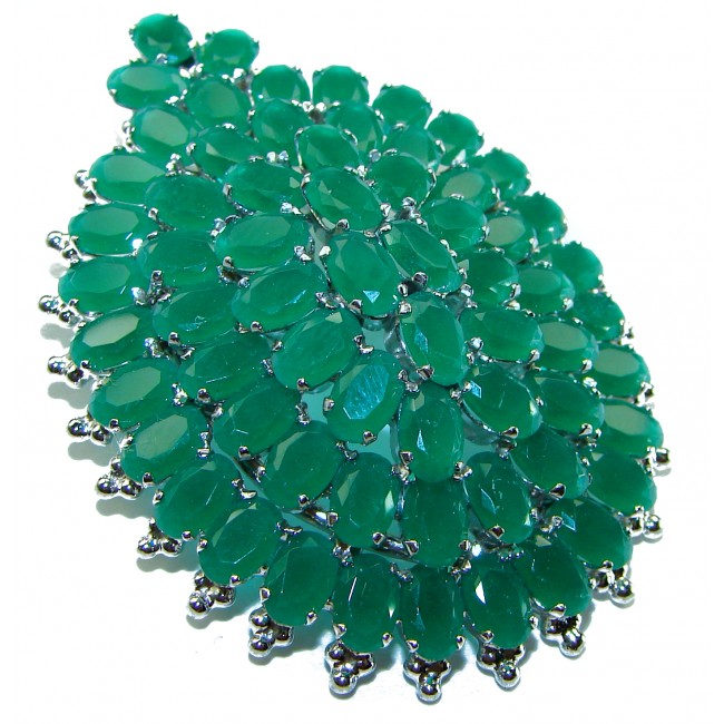 Deluxe 44.2 carat Emerald .925 Sterling Silver handmade LARGE Pendant Brooch