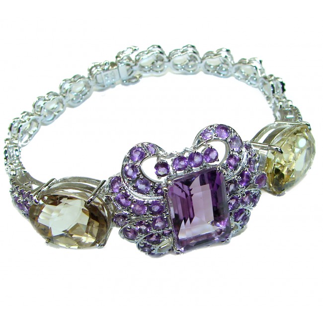 Mademoiselle Vintage style 68.5 carat authentic Amethyst .925 Sterling Silver handcrafted Statement Bracelet