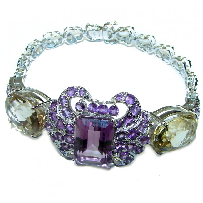 Mademoiselle Vintage style 68.5 carat authentic Amethyst .925 Sterling Silver handcrafted Statement Bracelet